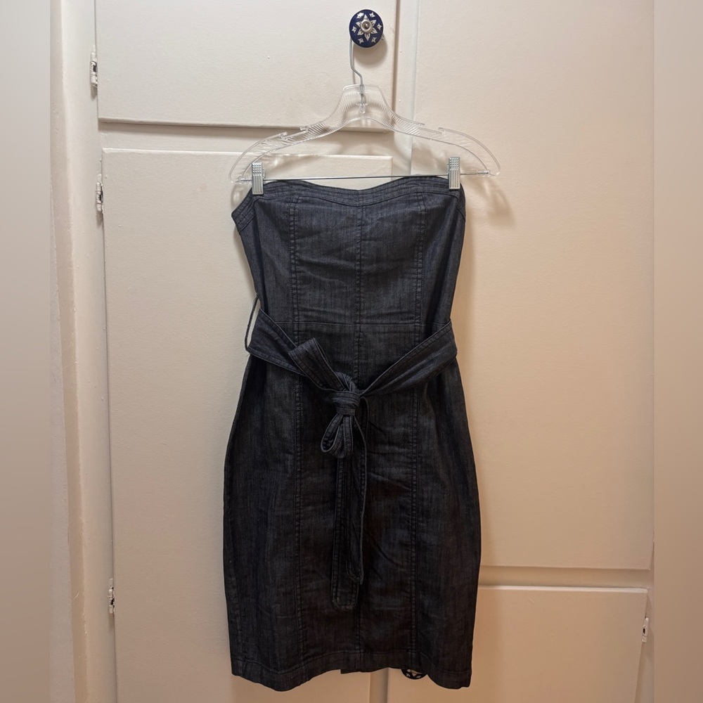 Strapless Dark Denim Belted Dress